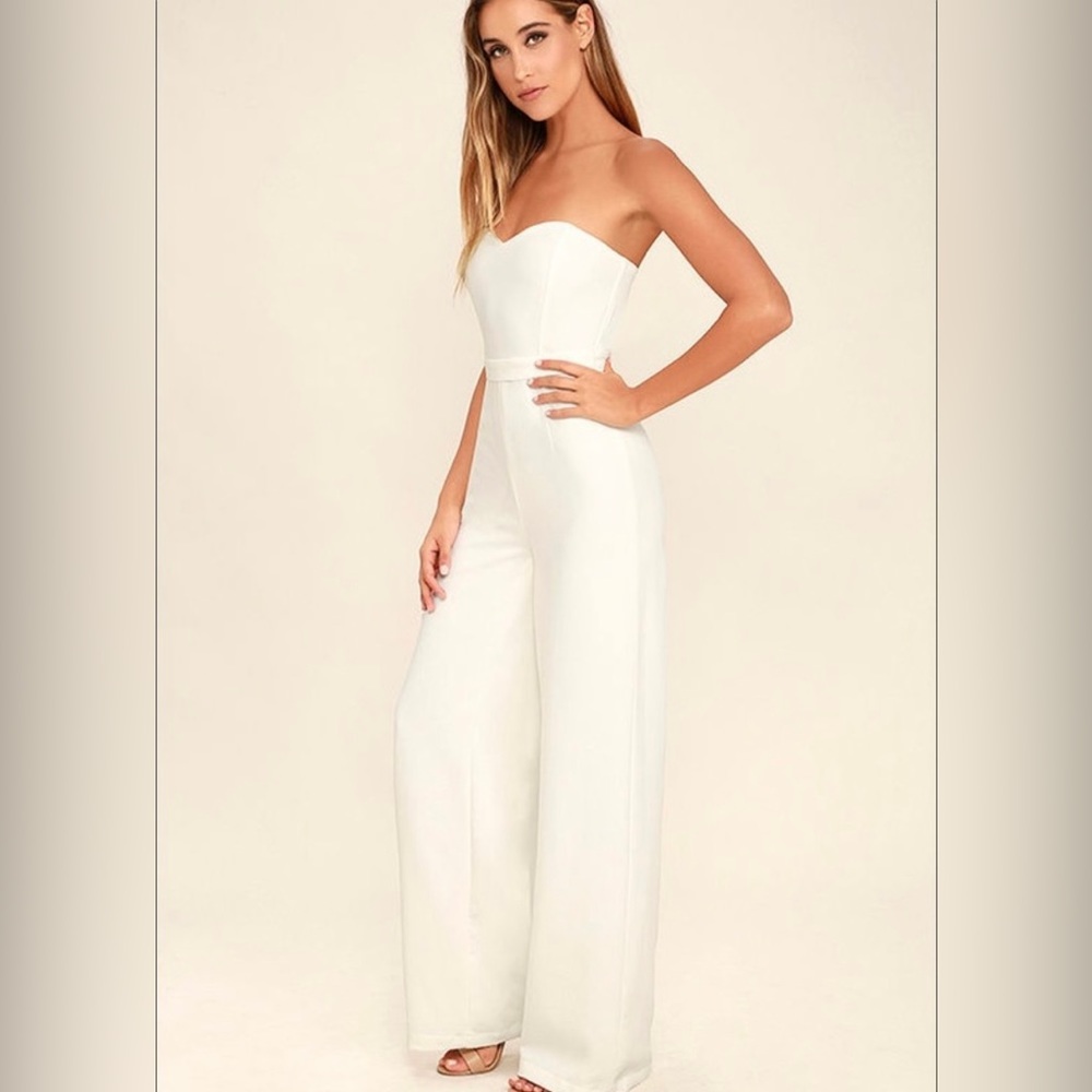 Lulu's White Strapless Jumpsuit